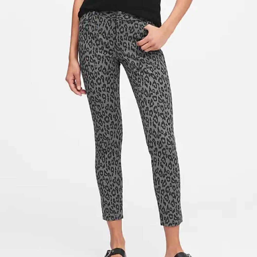 Banana Republic Black Gray Leopard Print Modern Sloan Skinny Ankle Pants Size 4